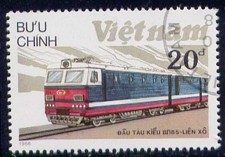 Timbre oblitéré n° 862(Yvert) Vietnam 1988 - Rail, locomotive