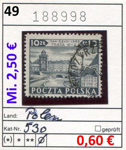 Pologne 1949 - Michel 530 - oo oblit. - 