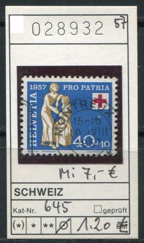 Suisse 1957 - Michel 645 - oo oblit. - 