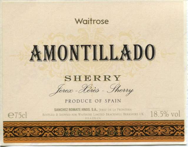 Espagne - Waitrose Amontillado Sherry - Sanchez Romate á Jerez