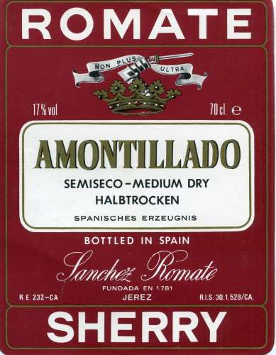 Espagne - Amontillado Semiseco - Sherry - Sanchez Romate á Jerez