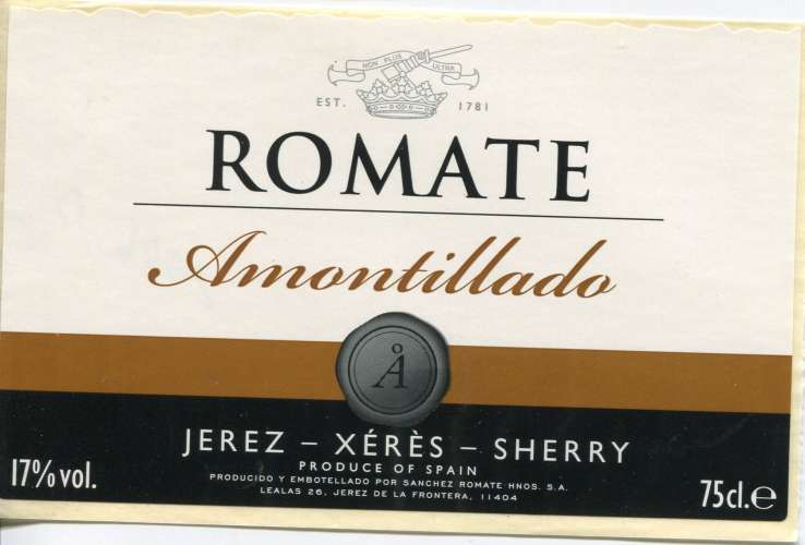 Espagne - Romate - Amontillado - Sanchez Romate á Jerez