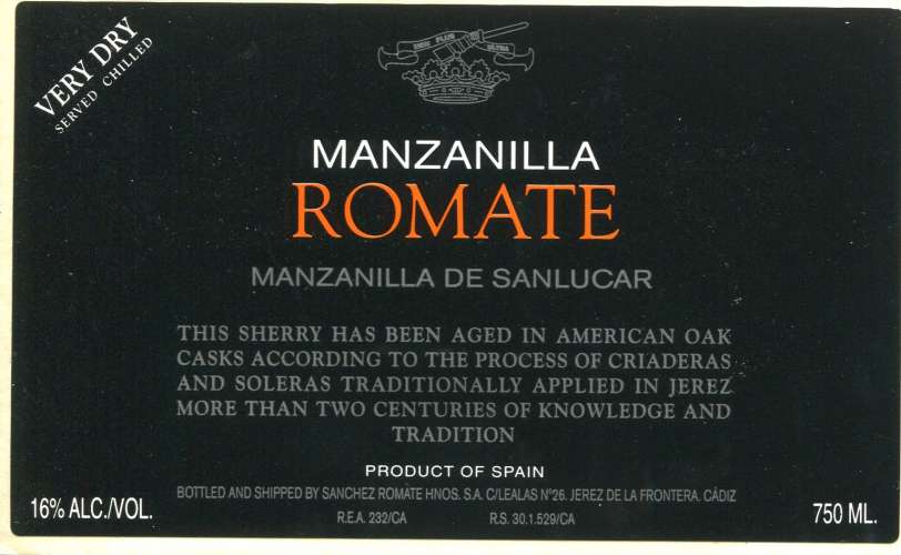 Espagne - Romate - Manzanilla de Sanlúcar - Sanchez Romate á Jerez