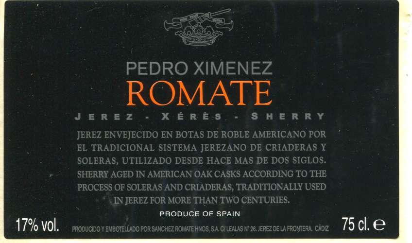 Espagne - Pedro Ximenez - Romate - Sanchez Romate á Jerez