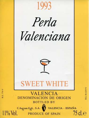 Espagne - Perla Valenciana - Sweet Wine - 1993 - C. Agusto Egli Valencia