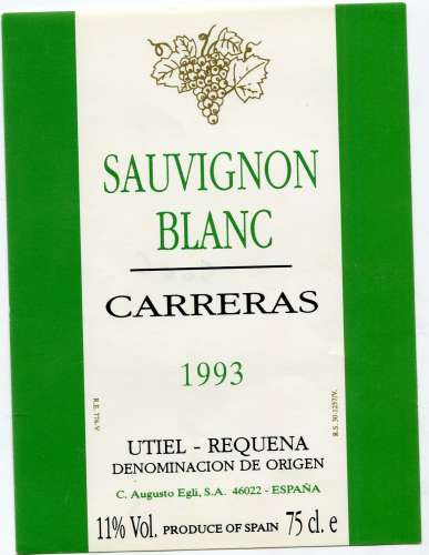 Espagne - Sauvignon - Carreras - 1993 - Utiel Requena