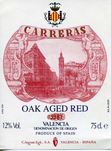 Espagne - VCarreras - Oak Aged Red - 1987 - C. Agusto Egli - Valencia