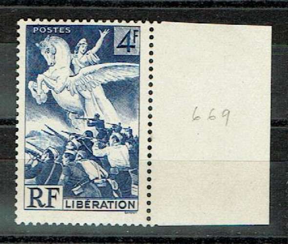 FRANCE 1945 - YT 669 MNH BORD DE FEUILLE.