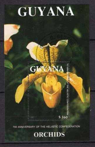 GUYANA 1991 LES FLEURS LES ORCHIDEES  BLOC OBLITERE