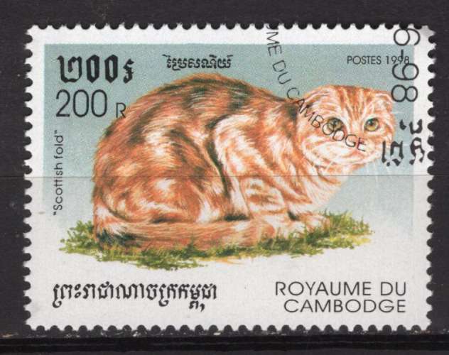 CAMBODGE 1998 LES CHATS LE SCOTTISH FOLD  OBLITERE