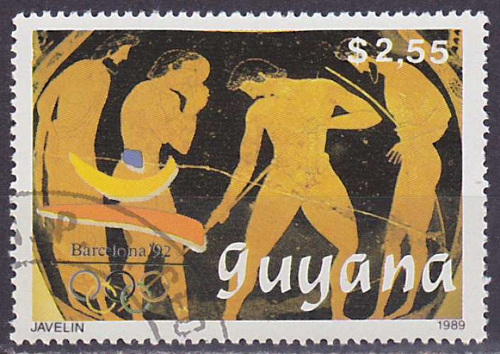 Timbre oblitéré n° 2151G(Yvert) Guyana 1989 - Lancer du javelot