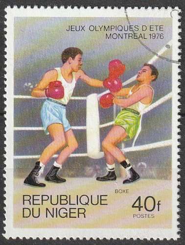 Timbre oblitéré n° 364(Yvert) Niger 1976 - JO Montréal, boxe