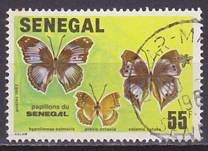 Timbre oblitéré n° 567(Yvert) Sénégal 1982 - Papillons