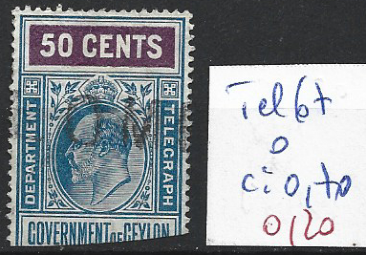 CEYLAN TELEGRAPHE 67 oblitéré côte 0.70 € 