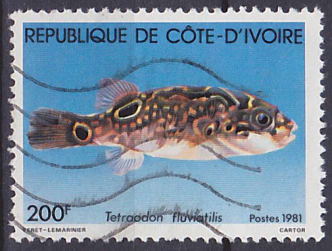 Timbre oblitéré n° 568(Yvert) Côte d'Ivoire 1981 - Poisson