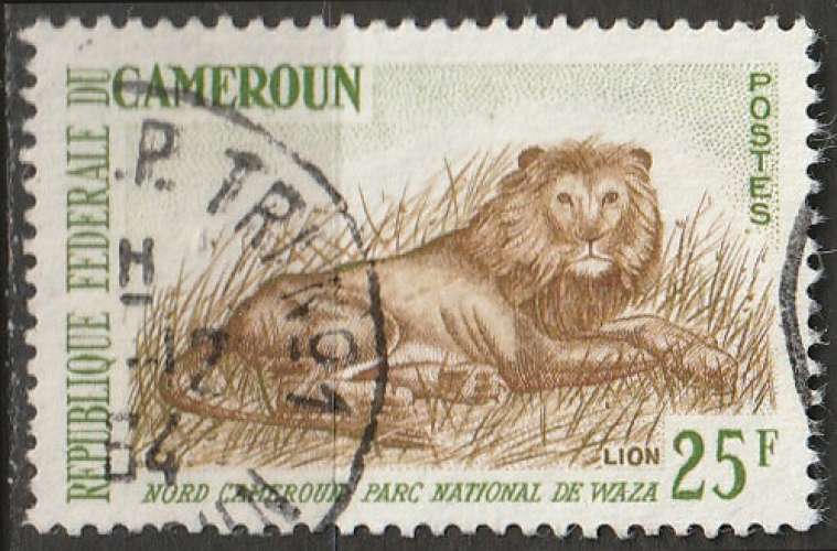 Timbre oblitéré n° 351A(Yvert) Cameroun 1962 - Lion